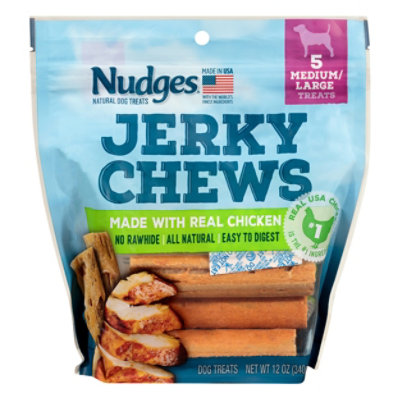 Nudges Natural Dog Treats Jerky Chews Made With Real Chicken 5 Medium Large Treats - 12 Oz