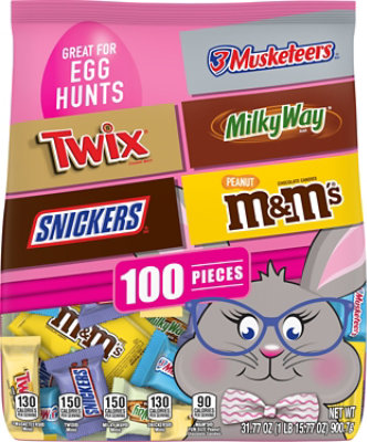 Mars Candy Snickers Twix M&Ms Peanut Milky Way & 3 Musketeers Chocolate Easter Candy 100 Count - 31.77 Oz - Image 2
