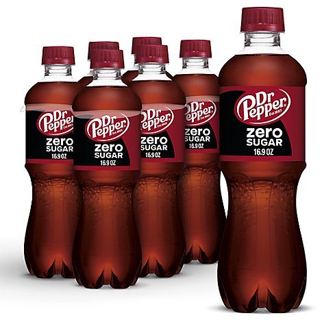Dr. Pepper Soda Zero Sugar Soda Pack In Bottles - 6-16.9 Oz