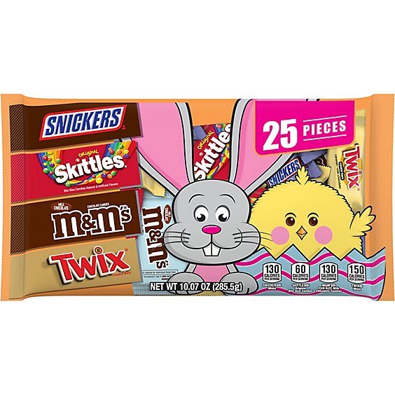 Mars Candy Twix Snickers M&Ms & Skittles Easter Candy Fun Size Variety Mix 25 Count - 10.07 Oz