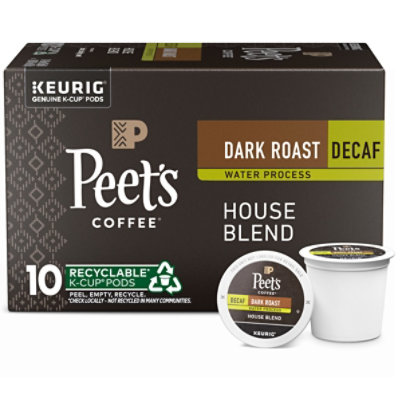 Peet's Coffee Decaf House Blend Dark Roast K Cup Pods - 10 Count - Image 1