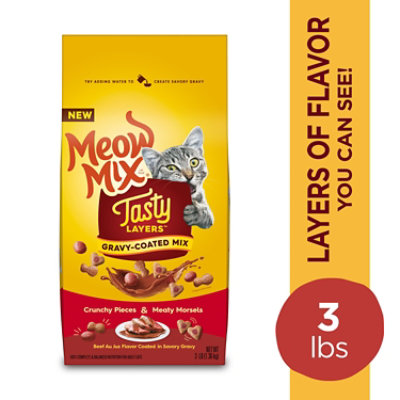 Meow Mix Tasty Layers Dry Cat Food Beef Au Jus & Gravy - 3 LB