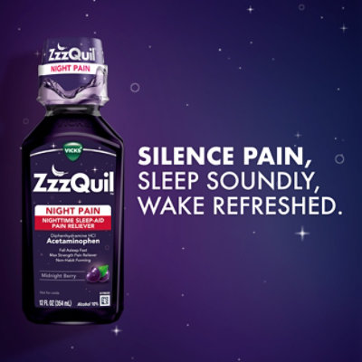 Vicks ZzzQuil Nighttime Sleep Aid Pain Reliever Liquid Midnight Berry - 12 Fl. Oz. - Image 4