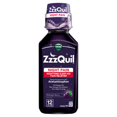 Vicks ZzzQuil Nighttime Sleep Aid Pain Reliever Liquid Midnight Berry - 12 Fl. Oz. - Image 1