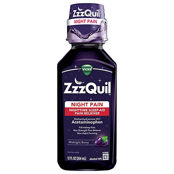 Vicks ZzzQuil Nighttime Sleep Aid Pain Reliever Liquid Midnight Berry - 12 Fl. Oz.