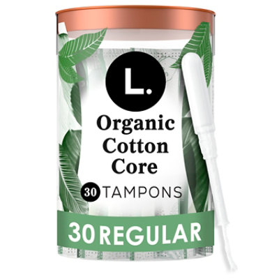 L. Organic Cotton Tampons Regular Absorbency  Plastic Applicator - 30 Count