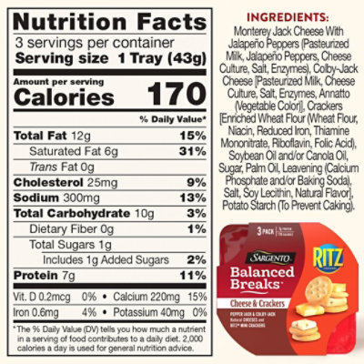 Sargento Balanced Breaks Cheese & Crackers Pepper Jack & Colby-Jack Cheeses and RITZ - 3-1.5 Oz - Image 4