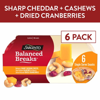 Sargento Balanced Breaks Sharp Cheddar Cheese Cashews Cherry Infused Dried Cranberries - 6-1.5 Oz - Image 1