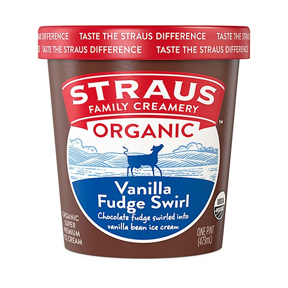 Straus Vanilla Ice Cream Fudge Swirl - 1 PT
