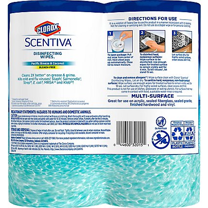 Clorox Scentiva Wipes Disinfecting Bleach Free Pacific Breeze & Coconut - 2-70 Count - Image 3