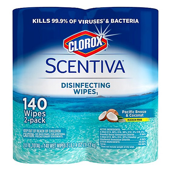 Clorox Scentiva Wipes Disinfecting Bleach Free Pacific Breeze & Coconut - 2-70 Count