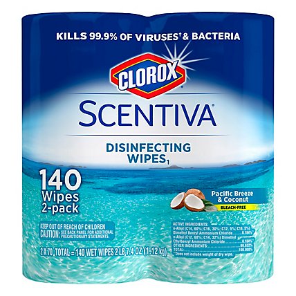 Clorox Scentiva Wipes Disinfecting Bleach Free Pacific Breeze & Coconut - 2-70 Count - Image 1