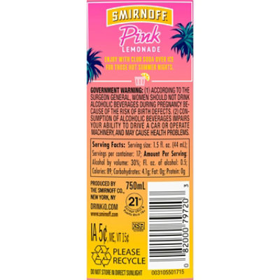 Smirnoff Pink Vodka Infused With Natural Flavors Lemonade - 750 Ml - Image 4