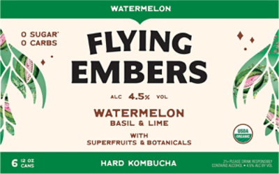 Flying Embers Hrd Kombucha Watermelon In Cans - 6-12 FZ - Image 2