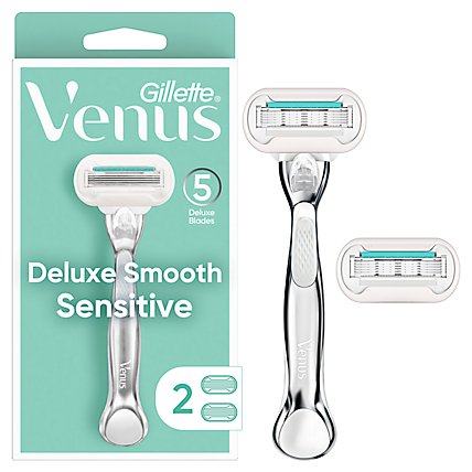 Gillette Venus Deluxe Smooth Sensitive Womens Razor Handle + 2 Blade Refills - Each - Image 2