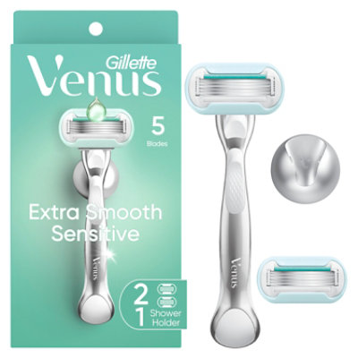 Gillette Venus Deluxe Smooth Sensitive Womens Razor Handle + 2 Blade Refills - Each - Image 1