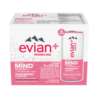 evian+ Sparkling Raspberry & Ginseng Mineral Enhanced Drink Cans - 6-11.2 Fl. Oz.