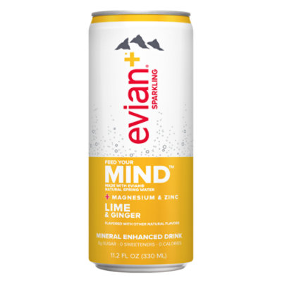 evian+ Sparkling Lime & Ginger Mineral Enhanced Drink Can - 11.2 Fl. Oz. - Image 1