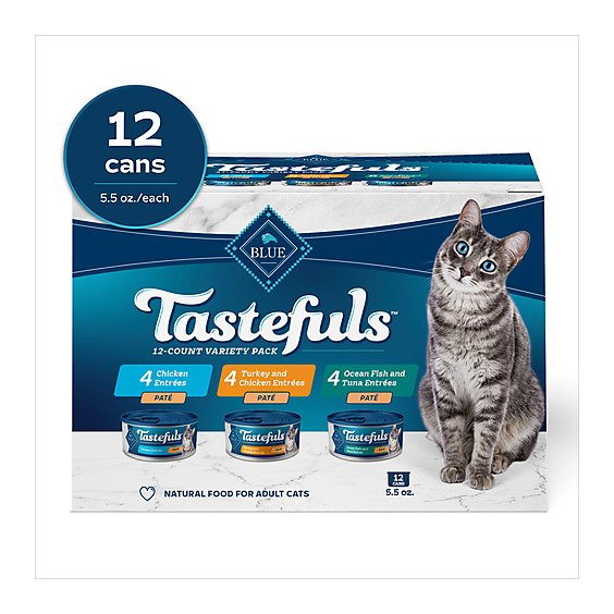 Blue Tastefuls Natural Pate Wet Cat Food Cans Variety Pack - 12-5.5 Oz