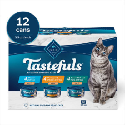 Blue Tastefuls Natural Pate Wet Cat Food Cans Variety Pack - 12-5.5 Oz