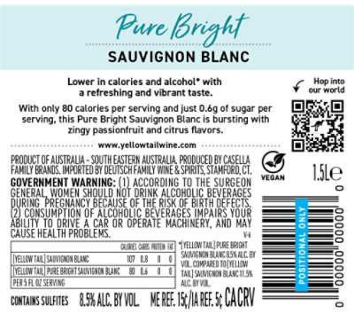 Yellow Tail Pure Bright Sauvignon Blanc - 1.5 Liter - Image 2