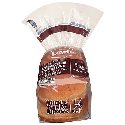 Lewis Bake Shop Whole Wheat Hamburger Bun 1/2 Pack 7.5 Oz 4 Ct - 7.5 OZ - Image 3