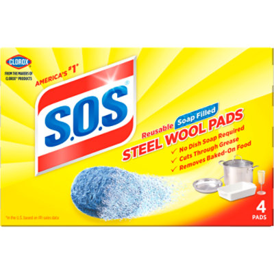 S.O.S Steel Wool Soap Pads - 4 Count - Image 1