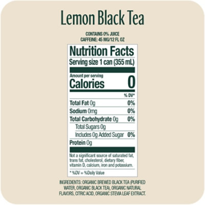 Zevia Organic Black Tea Lemon Zero Sugar - 12 Fl. Oz. - Image 2