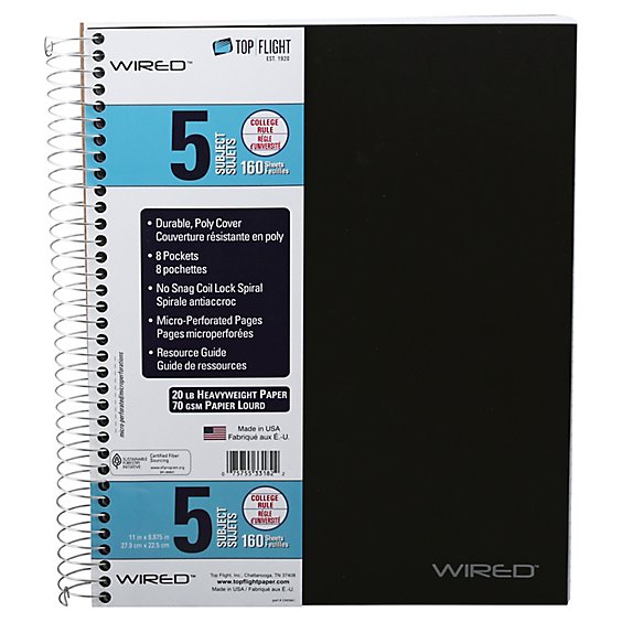 Top Flight Wired 5 Subject Notebook - EA
