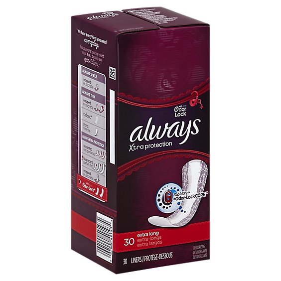 Always Odor Lock Extra Protection Extra Long Liners - 30 Count