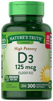 Natures Truth Vitamin D 5000 Softgels - 300 CT - Image 1