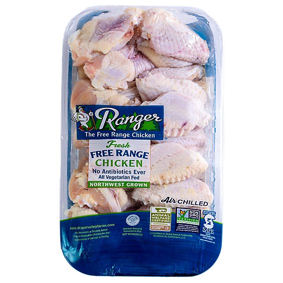 Ranger Chicken Wing Bone-in Skin-on Non GMO From Farms in the Pacific NW Air Chilled VP - 2.5 lbs.