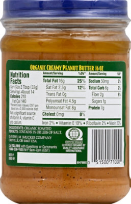 Adams Organic Creamy Peanut Butter - 16 OZ - Image 3