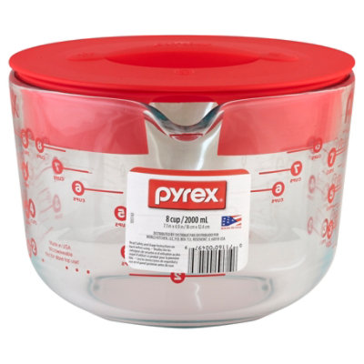 Pyrex Two 2 Quart, Eight 8 Cup Glass Mixing Bowl/large Measuring Cup 564  Pour Spout Made in USA Red Print/text Easy to Read 