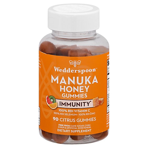 Wedderspoon Supplement Manuka Honey Gummies Immunity Citrus Flavor - 90 Count