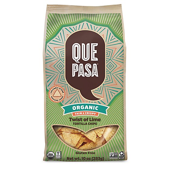 Que Pasa Organic Twist Of Lime Thin and Crispy Tortilla Chips - 10 Oz