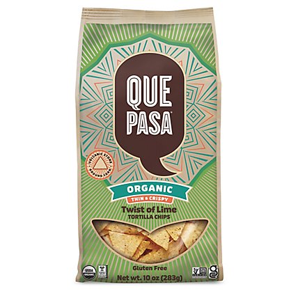 Que Pasa Organic Twist Of Lime Thin and Crispy Tortilla Chips - 10 Oz - Image 1