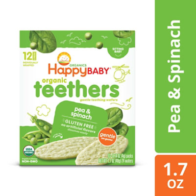 Happy Baby Organics Gluten-Free Peas Spinach Teething Wafers Box - 12-0.14 Oz - Image 1