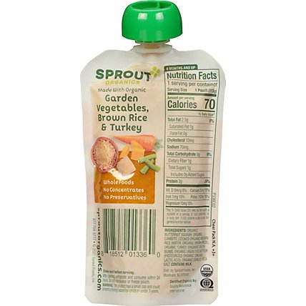 Sprout Baby Food Garden Vegetable Brown Rice Turkey Ready To Feed Foil Bag - 4.5 OZ - Image 3