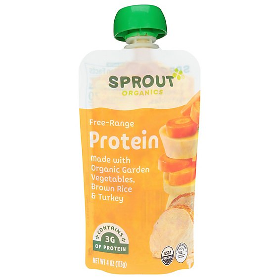 Sprout Baby Food Garden Vegetable Brown Rice Turkey Ready To Feed Foil Bag - 4.5 OZ