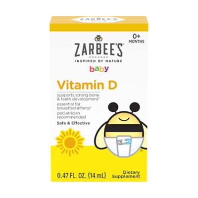 Zarbee's Baby Vitamin D Supplement Baby Vitamin D Drops for Infants Drug Free - 0.47 Fl. Oz. - Image 1