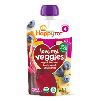 Happy Tot Organic Stage 4 Banana Beet Squash & Blueberry Toddler Food Pouch - 4.22 Oz