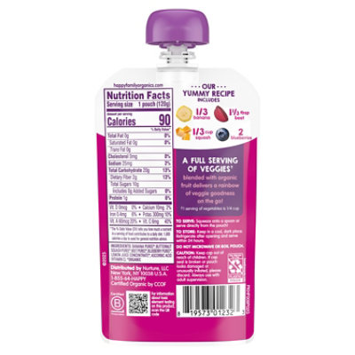 Happy Tot Organic Stage 4 Banana Beet Squash & Blueberry Toddler Food Pouch - 4.22 Oz - Image 3