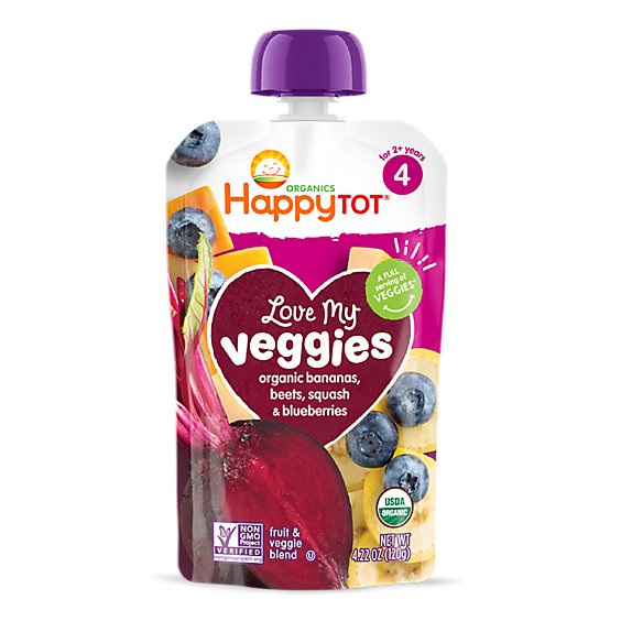 Happy Tot Organics Stage 4 Love My Veggies  Banana Beets Squash And Blueberries Pouch - 4.22 Oz