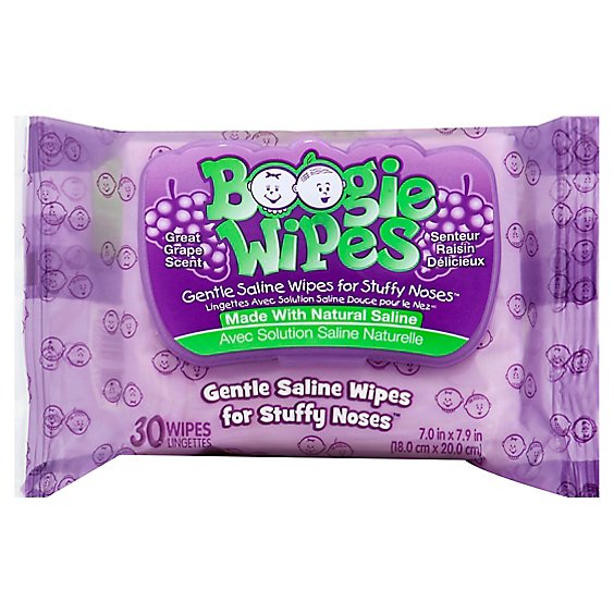 Boogie Wipes Saline Wipe Grape - 30 Count