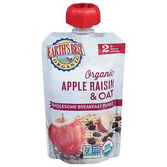 Earths Best Organic Ap/raspberry/flax/oatmeal 2nds Baby Food - 4 OZ