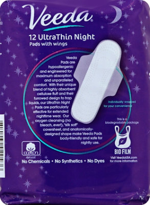 Veeda Thin Over Night Pads With Wings - 12 CT - Image 3