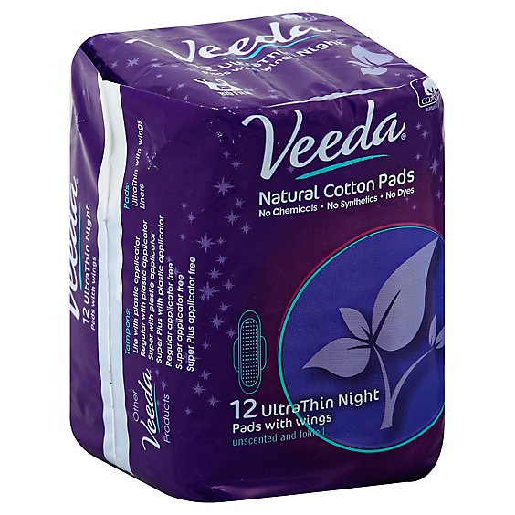 Veeda Thin Over Night Pads With Wings - 12 CT