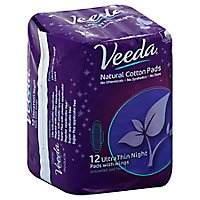 Veeda Thin Over Night Pads With Wings - 12 CT - Image 1