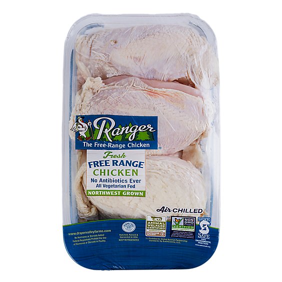 Ranger Chicken Breast Bone-in Skin-on Non GMO From Farms in the Pacific NW Air Chilled VP - 2.5 lbs.